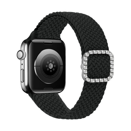 Adjustable Nylon Braided Elasticity Diamond Buckle Watch Band For Apple Watch Series 7 & 6 & SE & 5 & 4 40mm/3 & 2 & 1 38mm(Black) - Watch Bands by buy2fix | Online Shopping UK | buy2fix
