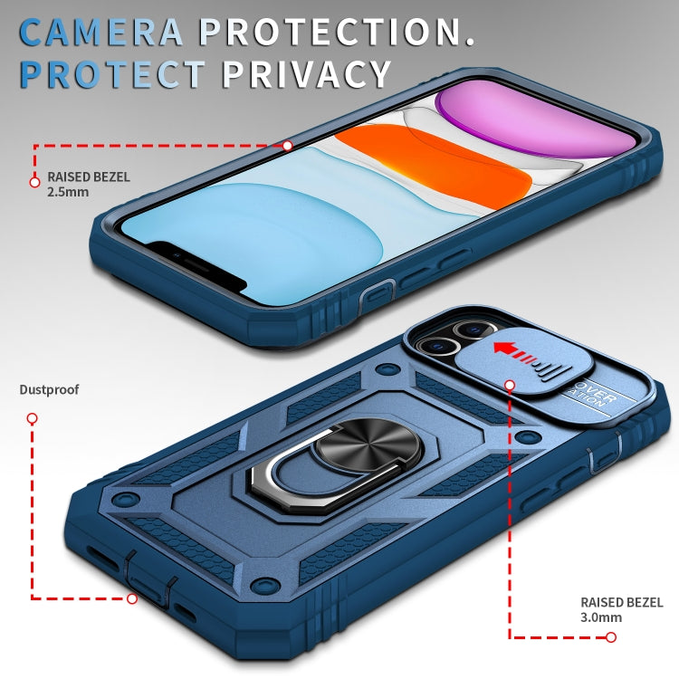 For iPhone 12 mini Sliding Camera Cover Design TPU + PC Protective Case with 360 Degree Rotating Holder & Card Slot (Blue+Blue) - iPhone 12 mini Cases by buy2fix | Online Shopping UK | buy2fix