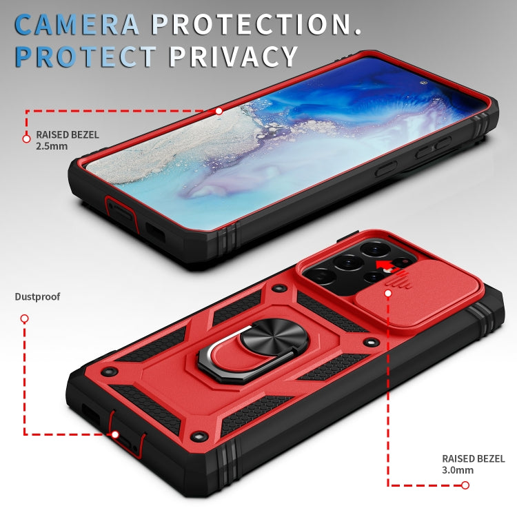 For Samsung Galaxy S21 Ultra 5G Sliding Camera Cover Design TPU + PC Protective Case with 360 Degree Rotating Holder & Card Slot(Red+Black) - Galaxy S21 Ultra 5G Cases by buy2fix | Online Shopping UK | buy2fix