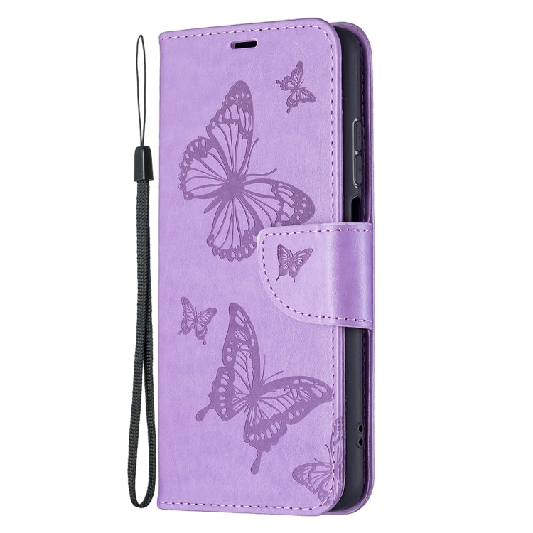 For Xiaomi Redmi 10 Two Butterflies Embossing Pattern Horizontal Flip Leather Case with Holder & Card Slot & Wallet & Lanyard(Purple) - Xiaomi Cases by buy2fix | Online Shopping UK | buy2fix