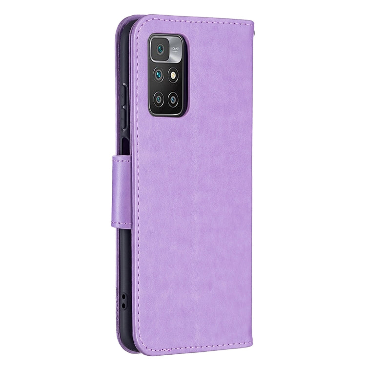 For Xiaomi Redmi 10 Two Butterflies Embossing Pattern Horizontal Flip Leather Case with Holder & Card Slot & Wallet & Lanyard(Purple) - Xiaomi Cases by buy2fix | Online Shopping UK | buy2fix