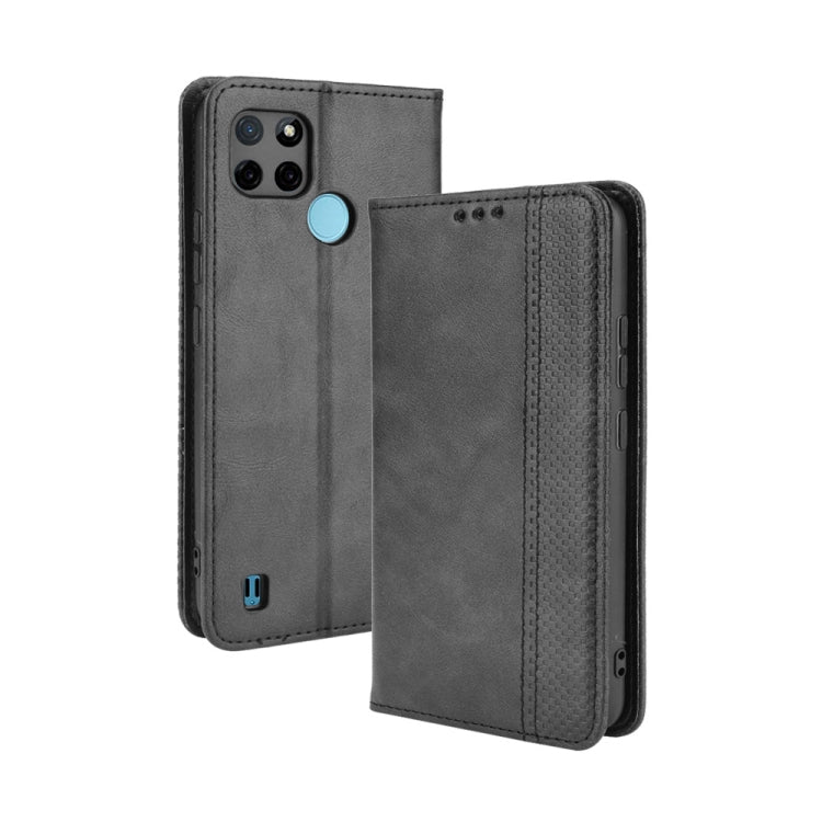 For OPPO Realme C21Y Magnetic Buckle Retro Pattern Horizontal Flip Leather Case with Holder & Card Slot & Wallet(Black) - Realme Cases by buy2fix | Online Shopping UK | buy2fix