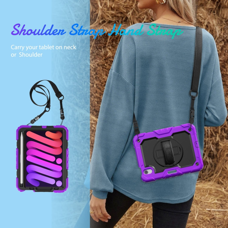 For iPad mini 6 Shockproof Silicone + PC Protective Tablet Case with Holder & Shoulder Strap & Pen Slot(Black + Purple) - iPad mini 6 Cases by buy2fix | Online Shopping UK | buy2fix