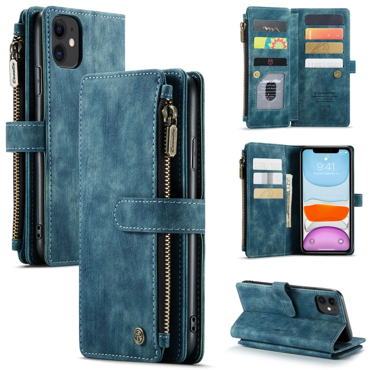 For iPhone 11 CaseMe-C30 PU + TPU Multifunctional Horizontal Flip Leather Case with Holder & Card Slot & Wallet & Zipper Pocket (Blue) - iPhone 11 Cases by CaseMe | Online Shopping UK | buy2fix