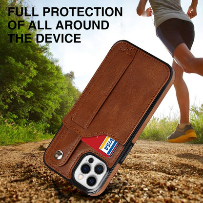 For iPhone 12 / 12 Pro Crazy Horse Texture Shockproof TPU + PU Leather Case with Card Slot & Wrist Strap Holder(Brown) - iPhone 12 / 12 Pro Cases by buy2fix | Online Shopping UK | buy2fix