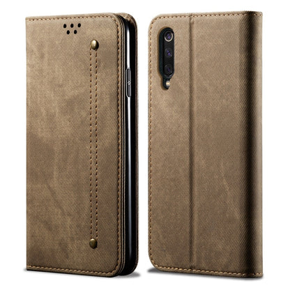 For Xiaomi Mi 9 Denim Texture Casual Style Horizontal Flip Leather Case with Holder & Card Slots & Wallet(Khaki) - Xiaomi Cases by buy2fix | Online Shopping UK | buy2fix