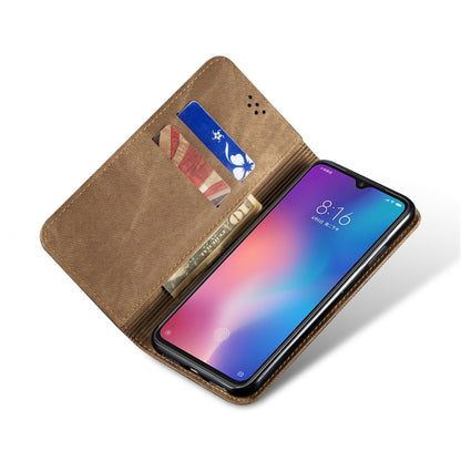 For Xiaomi Mi 9 Denim Texture Casual Style Horizontal Flip Leather Case with Holder & Card Slots & Wallet(Khaki) - Xiaomi Cases by buy2fix | Online Shopping UK | buy2fix