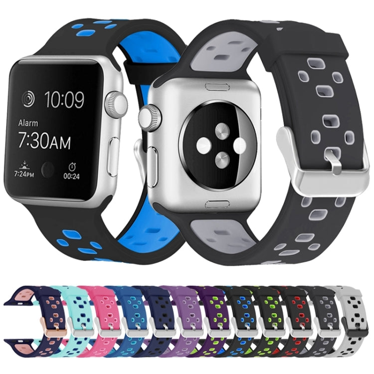 Square Hole Two-color Silicone Buckle Strap Watch Band For Apple Watch Ultra 49mm&Watch Ultra 2 49mm / Series 9&8&7 45mm / SE 3&SE 2&6&SE&5&4 44mm / 3&2&1 42mm(Black + Blue) - Watch Bands by buy2fix | Online Shopping UK | buy2fix