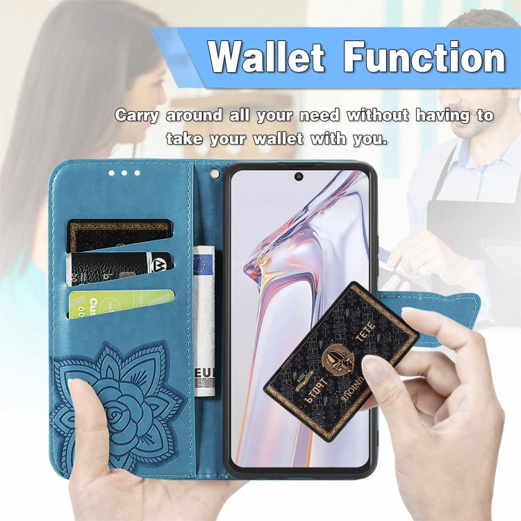 For Blackview A100 Butterfly Love Flower Embossed Horizontal Flip Leather Case with Holder & Card Slots & Wallet & Lanyard(Blue) - More Brand by buy2fix | Online Shopping UK | buy2fix