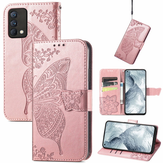 For OPPO Realme GT Master Butterfly Love Flower Embossed Horizontal Flip Leather Case with Holder & Card Slots & Wallet & Lanyard(Rose Gold) - Realme Cases by buy2fix | Online Shopping UK | buy2fix