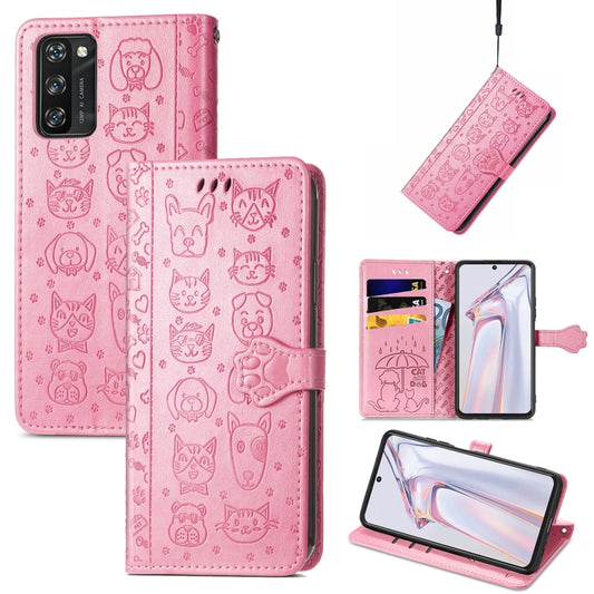 For Blackview A100 Lovely Cat and Dog Embossing Pattern Horizontal Flip Leather Case , with Holder & Card Slots & Wallet & Cartoon Clasp & Lanyard(Pink) - More Brand by buy2fix | Online Shopping UK | buy2fix