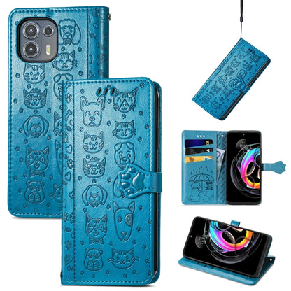 For Motorola Moto Edge 20 Lite Lovely Cat and Dog Embossing Pattern Horizontal Flip Leather Case , with Holder & Card Slots & Wallet & Cartoon Clasp & Lanyard(Blue) - Motorola Cases by buy2fix | Online Shopping UK | buy2fix