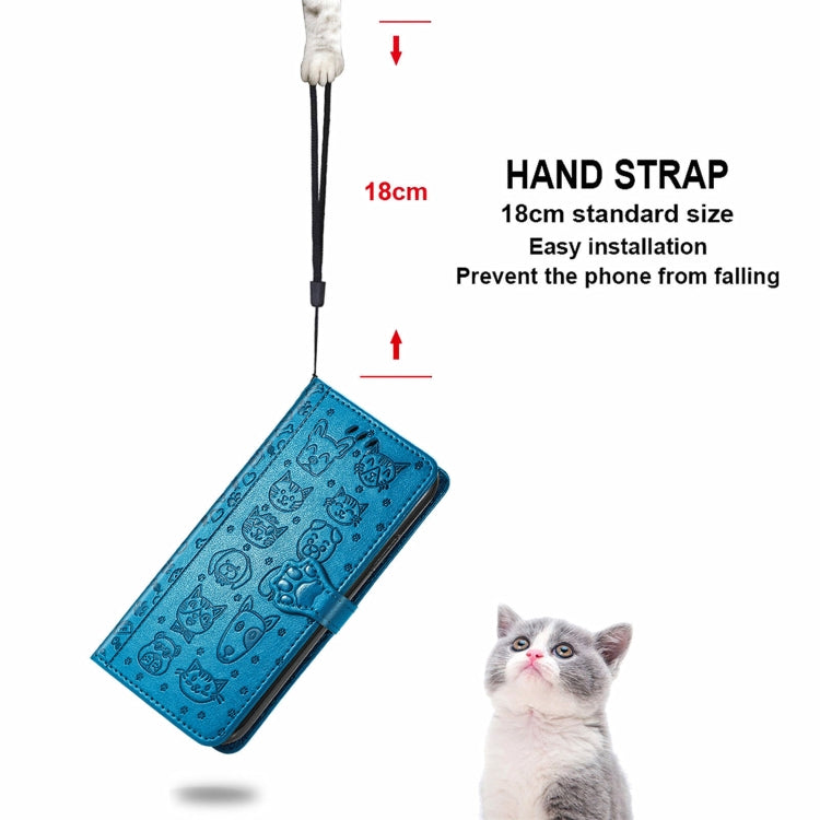 For Motorola Moto Edge 20 Lite Lovely Cat and Dog Embossing Pattern Horizontal Flip Leather Case , with Holder & Card Slots & Wallet & Cartoon Clasp & Lanyard(Blue) - Motorola Cases by buy2fix | Online Shopping UK | buy2fix