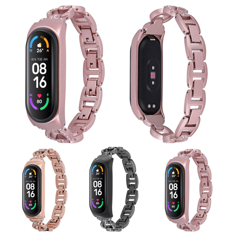 For Xiaomi Mi Band 4 / 3 8-shaped Diamond Alloy Watch Band(Rose Gold) - Watch Bands by buy2fix | Online Shopping UK | buy2fix