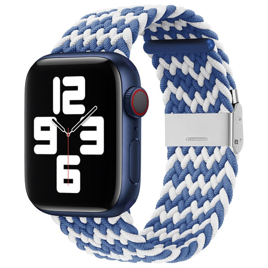 Nylon Braid One Buckle Watch Band For Apple Watch Ultra 49mm&Watch Ultra 2 49mm / Series 9&8&7 45mm / SE 3&SE 2&6&SE&5&4 44mm / 3&2&1 42mm(W Blue White) - Watch Bands by buy2fix | Online Shopping UK | buy2fix