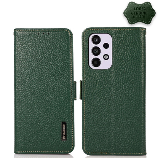 For Samsung Galaxy A53 5G KHAZNEH Side-Magnetic Litchi Genuine Leather RFID Phone Case(Green) - Galaxy Phone Cases by buy2fix | Online Shopping UK | buy2fix