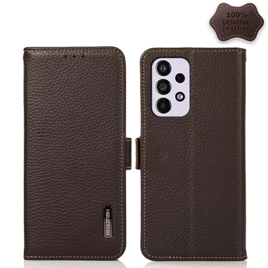 For Samsung Galaxy A53 5G KHAZNEH Side-Magnetic Litchi Genuine Leather RFID Phone Case(Brown) - Galaxy Phone Cases by buy2fix | Online Shopping UK | buy2fix