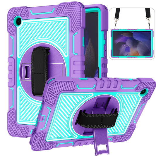 For Samsung Galaxy Tab A8 10.5 2021 360 Degree Rotation Contrast Color Silicone + PC Tablet Case(Purple + Mint Green) - Other Galaxy Tab PC by buy2fix | Online Shopping UK | buy2fix