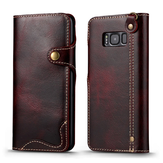 For Galaxy S8 Plus Denior Oil Wax Cowhide Magnetic Button Horizontal Flip Leather Case with Card Slots & Wallet(Dark Red) - Galaxy Phone Cases by Denior | Online Shopping UK | buy2fix