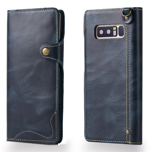 For Galaxy Note 8 Denior Oil Wax Cowhide Magnetic Button Horizontal Flip Leather Case with Card Slots & Wallet(Dark Blue) - Galaxy Phone Cases by Denior | Online Shopping UK | buy2fix