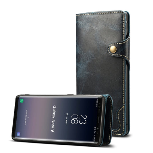 For Galaxy Note9 Denior Oil Wax Cowhide Magnetic Button Horizontal Flip Leather Case with Card Slots & Wallet(Dark Blue) - Galaxy Phone Cases by Denior | Online Shopping UK | buy2fix