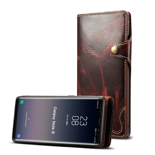 For Galaxy Note9 Denior Oil Wax Cowhide Magnetic Button Horizontal Flip Leather Case with Card Slots & Wallet(Dark Red) - Galaxy Phone Cases by Denior | Online Shopping UK | buy2fix