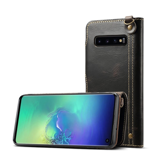 For Galaxy S10e Denior Oil Wax Cowhide Magnetic Button Horizontal Flip Leather Case with Card Slots & Wallet(Black) - Galaxy Phone Cases by Denior | Online Shopping UK | buy2fix