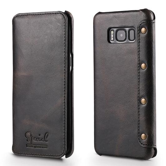 For Galaxy S8 Denior Oil Wax Cowhide Simple Horizontal Flip Leather Case with Card Slots & Wallet(Black) - Galaxy Phone Cases by Denior | Online Shopping UK | buy2fix