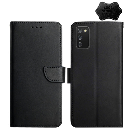 For Samsung Galaxy A02s Genuine Leather Fingerprint-proof Horizontal Flip Phone Case(Black) - Galaxy Phone Cases by buy2fix | Online Shopping UK | buy2fix