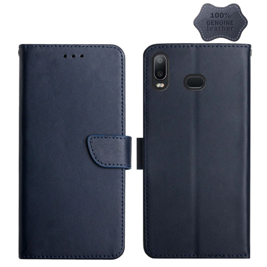 For Samsung Galaxy A10s Genuine Leather Fingerprint-proof Horizontal Flip Phone Case(Blue) - Galaxy Phone Cases by buy2fix | Online Shopping UK | buy2fix