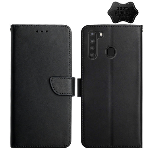 For Samsung Galaxy A21 Genuine Leather Fingerprint-proof Horizontal Flip Phone Case(Black) - Galaxy Phone Cases by buy2fix | Online Shopping UK | buy2fix