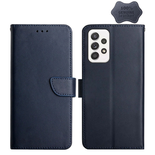 For Samsung Galaxy A32 Genuine Leather Fingerprint-proof Horizontal Flip Phone Case(Blue) - Galaxy Phone Cases by buy2fix | Online Shopping UK | buy2fix