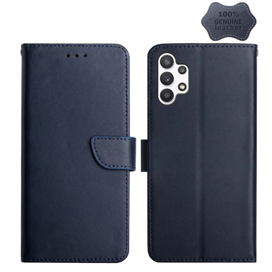 For Samsung Galaxy A32 5G Genuine Leather Fingerprint-proof Horizontal Flip Phone Case(Blue) - Galaxy Phone Cases by buy2fix | Online Shopping UK | buy2fix