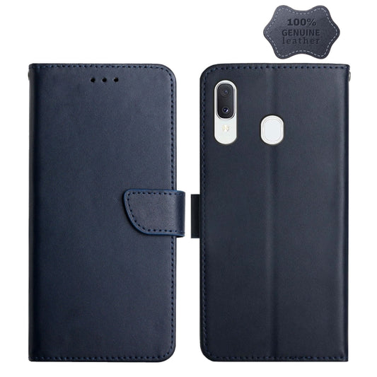 For Samsung Galaxy A40 Genuine Leather Fingerprint-proof Horizontal Flip Phone Case(Blue) - Galaxy Phone Cases by buy2fix | Online Shopping UK | buy2fix