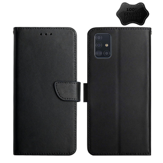 For Samsung Galaxy A51 Genuine Leather Fingerprint-proof Horizontal Flip Phone Case(Black) - Galaxy Phone Cases by buy2fix | Online Shopping UK | buy2fix