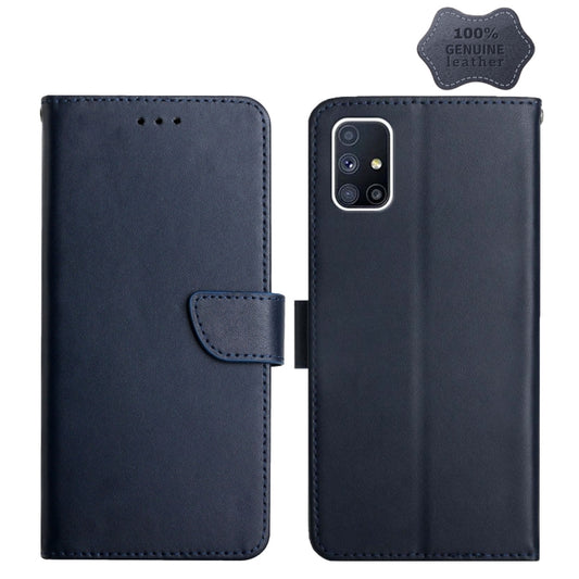 For Samsung Galaxy M51 Genuine Leather Fingerprint-proof Horizontal Flip Phone Case(Blue) - Galaxy Phone Cases by buy2fix | Online Shopping UK | buy2fix