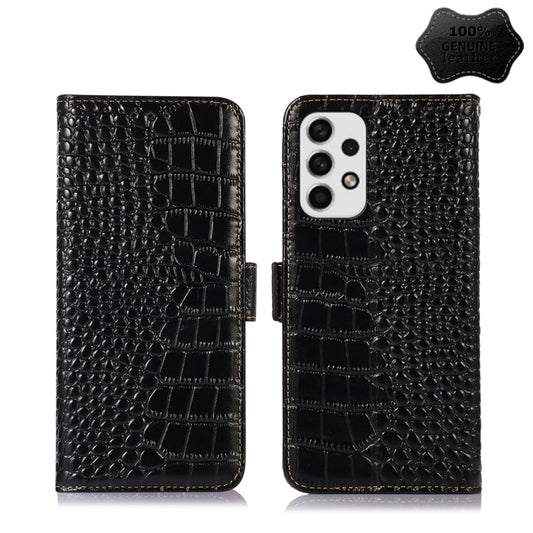 For Samsung Galaxy A73 5G Crocodile Top Layer Cowhide Leather Phone Case(Black) - Galaxy Phone Cases by buy2fix | Online Shopping UK | buy2fix