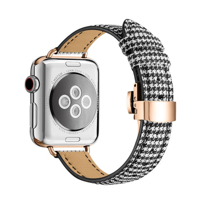 Slimming Butterfly Buckle Watch Band For Apple Watch Series 9&8&7 41mm / SE 3&SE 2&6&SE&5&4 40mm / 3&2&1 38mm(Houndstooth Black Rose Gold) - Watch Bands by buy2fix | Online Shopping UK | buy2fix