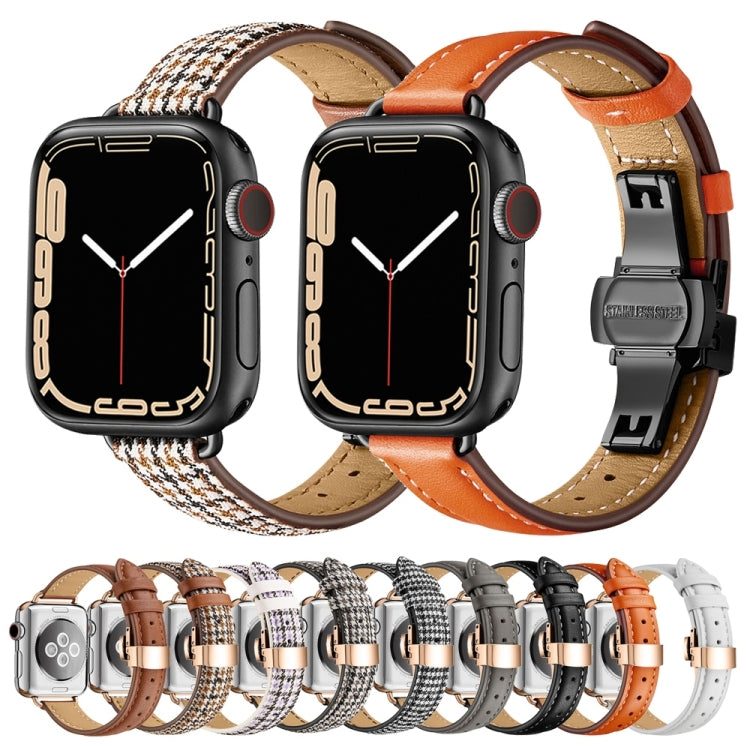 Slimming Butterfly Buckle Watch Band For Apple Watch Series 9&8&7 41mm / SE 3&SE 2&6&SE&5&4 40mm / 3&2&1 38mm(Houndstooth Purple Rose Gold) - Watch Bands by buy2fix | Online Shopping UK | buy2fix