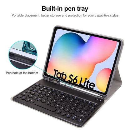 Round Cap Bluetooth Keyboard Leather Case with Pen Slot for Samsung Galaxy Tab S6 Lite, Specification:without Touchpad(Black+Black Keyboard) - Samsung Keyboard by buy2fix | Online Shopping UK | buy2fix