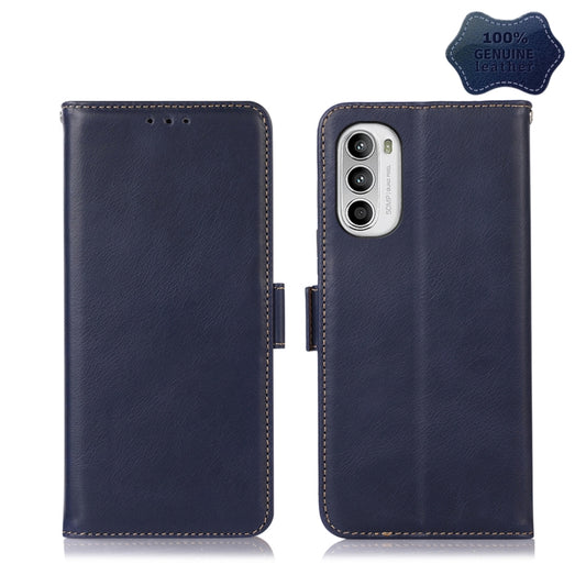 For Motorola Moto G52 4G Crazy Horse Top Layer Cowhide Leather Phone Case(Blue) - Motorola Cases by buy2fix | Online Shopping UK | buy2fix