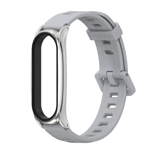 For Xiaomi Mi Band 6 / 5 / 4 / 3 Mijobs Flat Hole Silicone Watch Band, Style:Plus Case(Grey+Silver) - Watch Bands by MIJOBS | Online Shopping UK | buy2fix