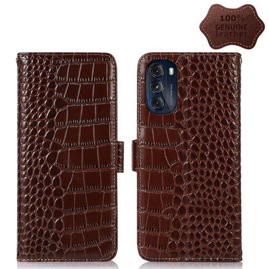 For Motorola Moto G 2022 5G Crocodile Top Layer Cowhide Leather Phone Case(Brown) - Motorola Cases by buy2fix | Online Shopping UK | buy2fix