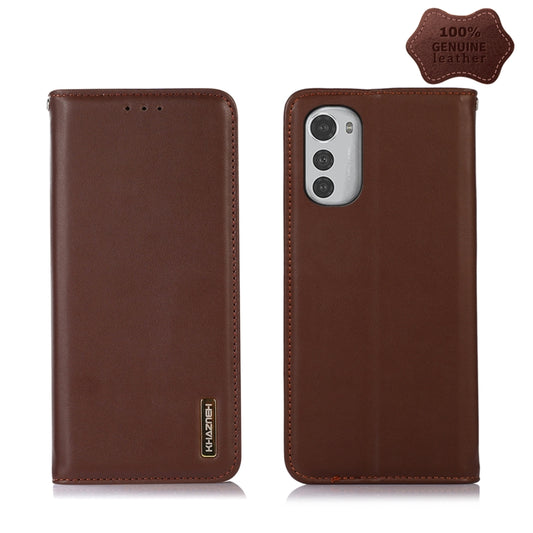 For Motorola Moto E32 4G KHAZNEH Nappa Top Layer Cowhide Leather Phone Case(Brown) - Motorola Cases by buy2fix | Online Shopping UK | buy2fix