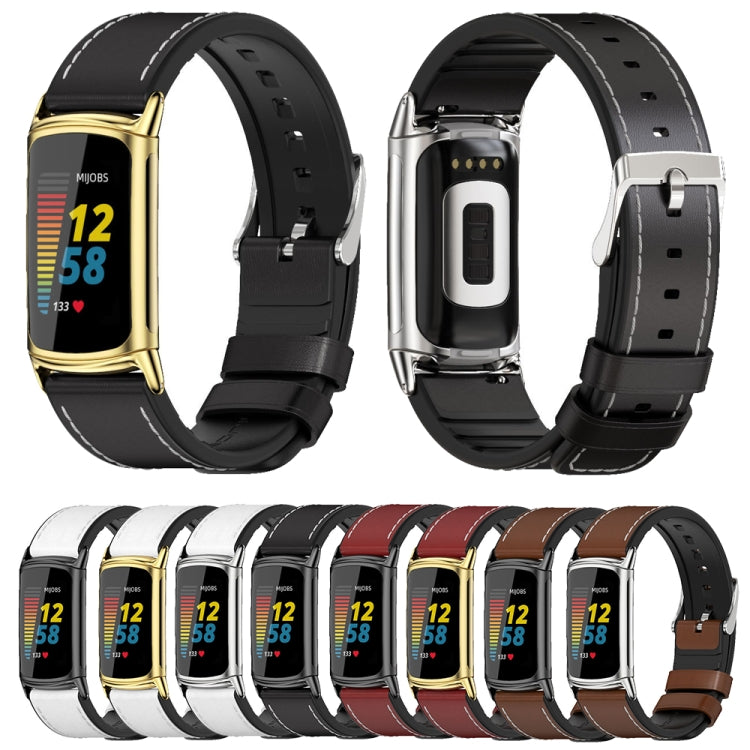 For Fitbit Charge5 Mijobs TPU + Leather Watch Band(Black+Gold) - Watch Bands by MIJOBS | Online Shopping UK | buy2fix