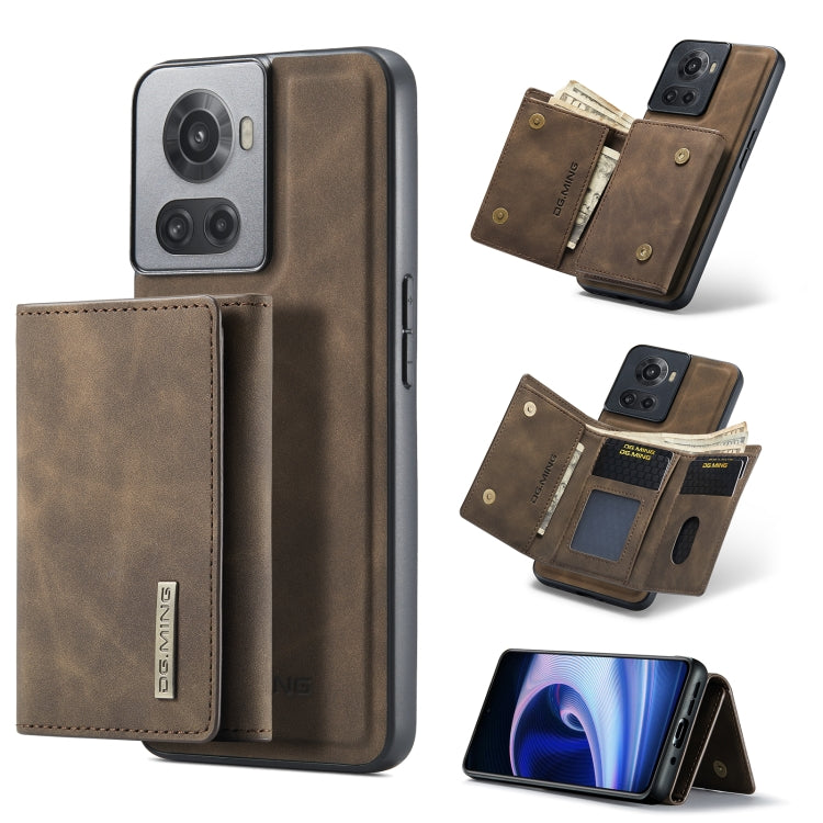 For OnePlus Ace/10R DG.MING M1 Series 3-Fold Multi Card Wallet + Magnetic Phone Case(Coffee) - OnePlus Cases by DG.MING | Online Shopping UK | buy2fix