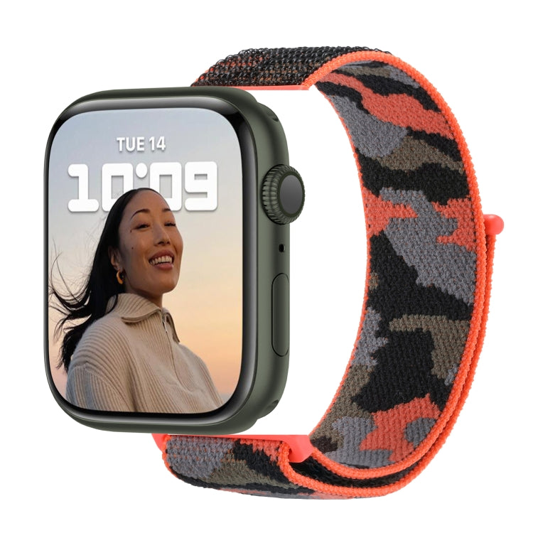 Nylon Loop Watch Band For Apple Watch Series 9&8&7 41mm / SE 3&SE 2&6&SE&5&4 40mm / 3&2&1 38mm(Orange Camouflage) - Watch Bands by buy2fix | Online Shopping UK | buy2fix