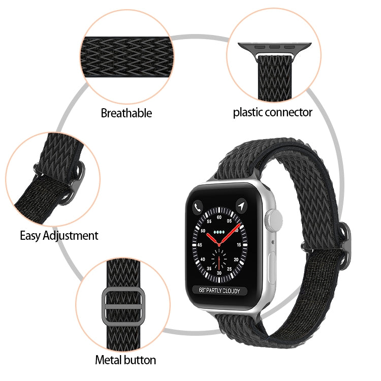 Wave Small Waist Nylon Watch Band For Apple Watch Ultra 49mm&Watch Ultra 2 49mm / Series 9&8&7 45mm / SE 3&SE 2&6&SE&5&4 44mm / 3&2&1 42mm(Midnight Blue) - Watch Bands by buy2fix | Online Shopping UK | buy2fix