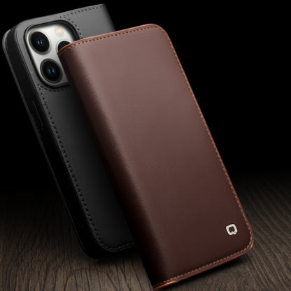 For iPhone 14 QIALINO Business Horizontal Flip PU Phone Case (Brown) - iPhone 14 Cases by QIALINO | Online Shopping UK | buy2fix