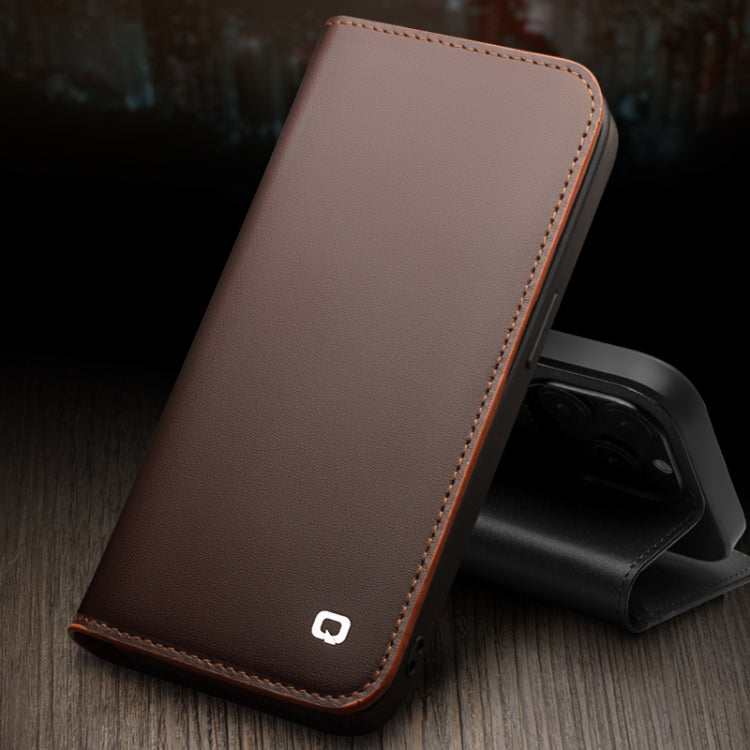 For iPhone 14 QIALINO Business Horizontal Flip PU Phone Case (Brown) - iPhone 14 Cases by QIALINO | Online Shopping UK | buy2fix